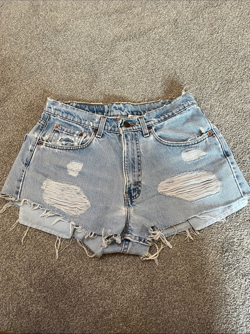 Levi's Light Blue Distressed High-Rise Denim Shorts